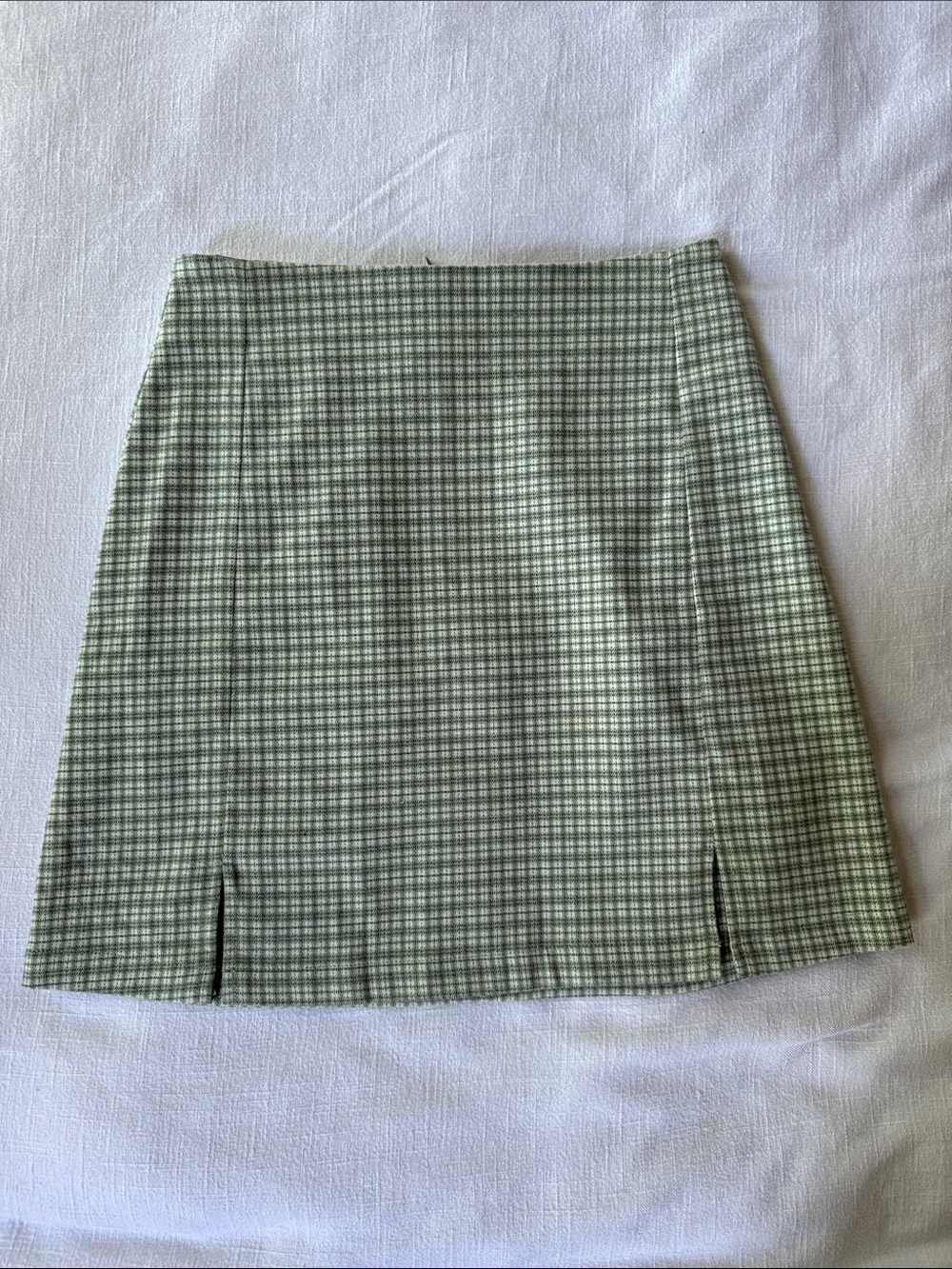 Brandy Melville Sage Green Plaid Mini Skirt